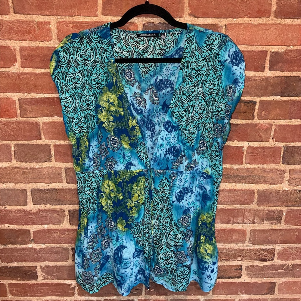 Notations‎ Blue and Green Patterned Top